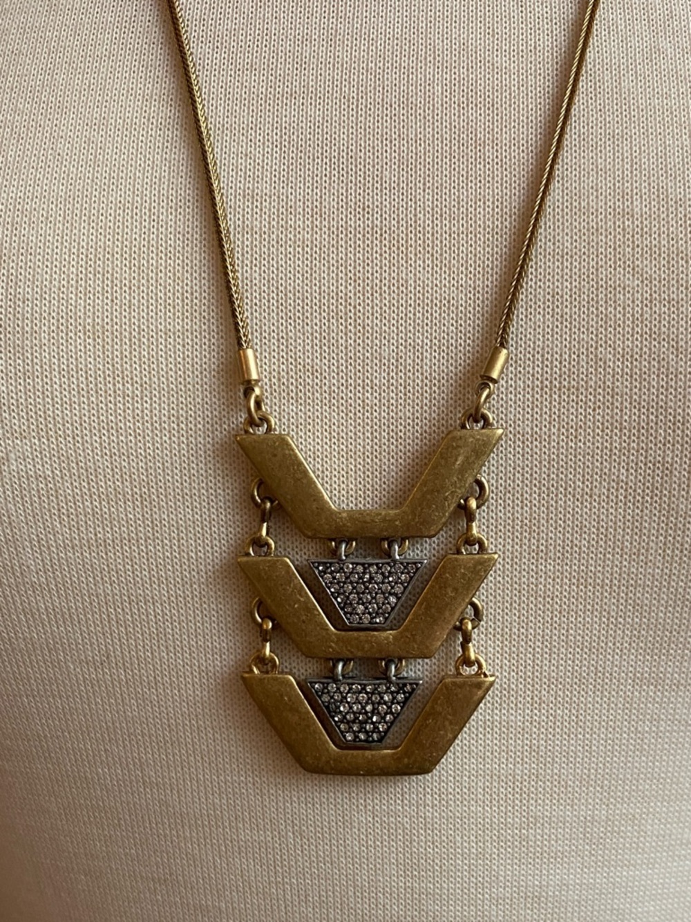 J. Crew Brass Chandelier Chevron Triple Pendant Necklace